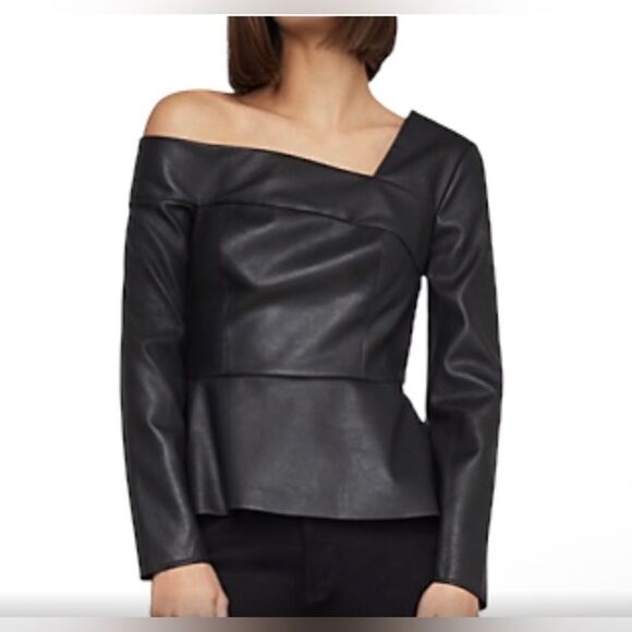 Plus Size Faux Leather One-Shoulder Peplum Top by SHEIN - Picture 3 of 3